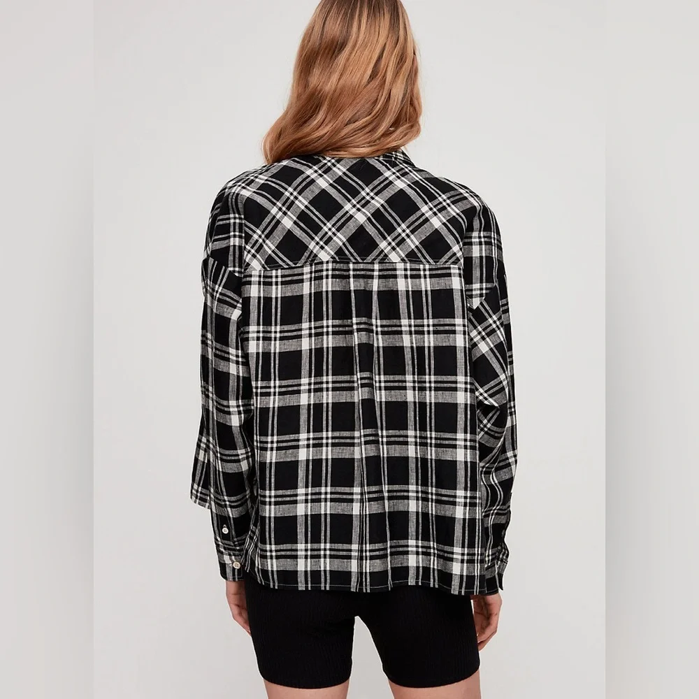 Aritzia Wilfred plaid Tanis linen button top sz xxs work once - Picture 8 of 12